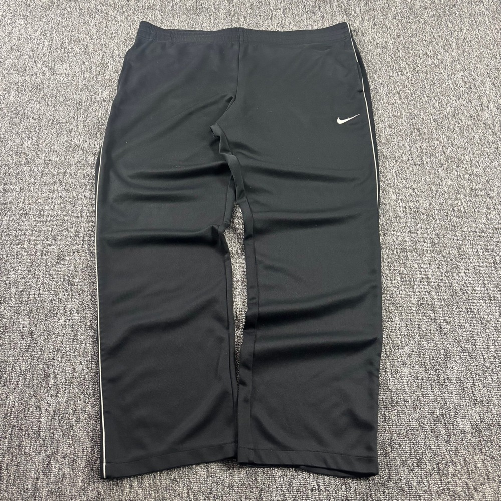 Y2K Nike Baggy Wide Leg Track Pants Black White Stripe Embroidered Swoosh XL
